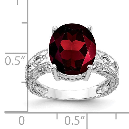 14K White Gold 5 Carat Garnet & Diamond Large Stone Ring