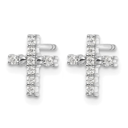 14K White/Yellow Gold Diamond Cross Post Earrings