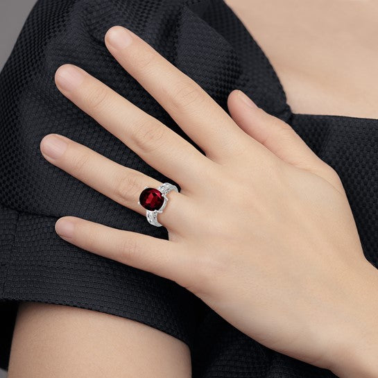 14K White Gold 5 Carat Garnet & Diamond Large Stone Ring