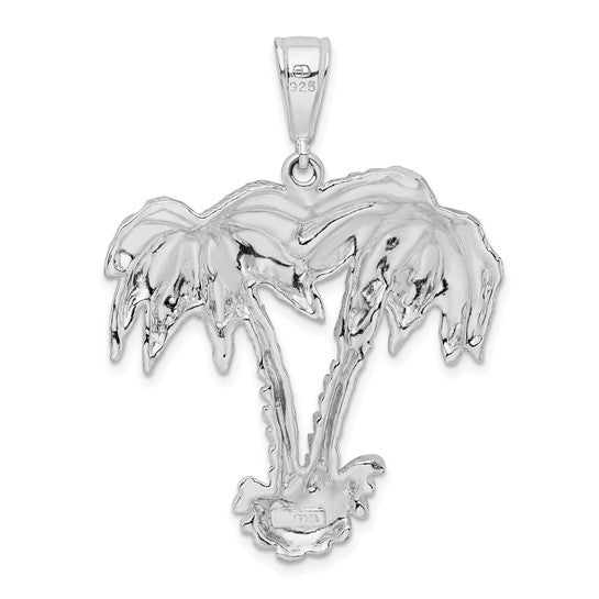 Sterling Silver Rhodium Plated Large Palm Tree Pendant