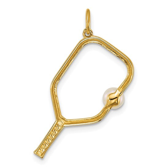 14K Yellow Gold Pickle Ball Freshwater Pearl Pendant