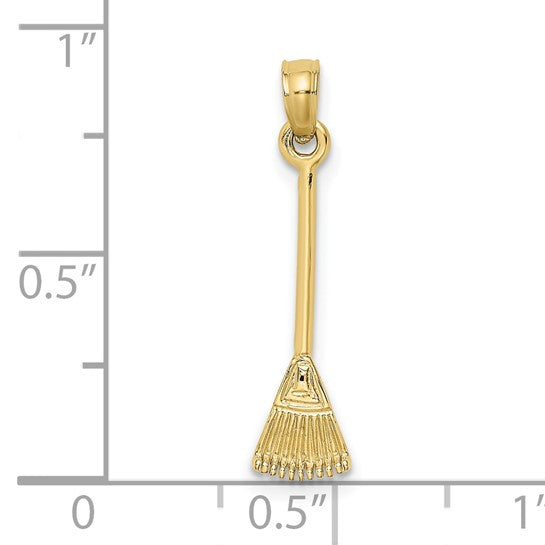10K Yellow Gold Landscaper Leaf Rake 3D Pendant