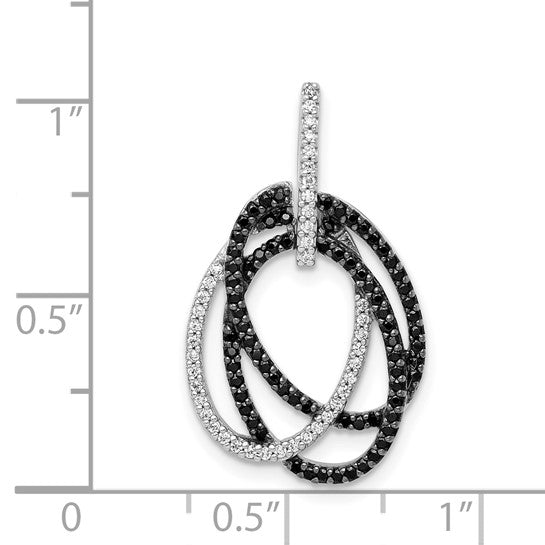 14K White Gold 1/3 Carat Black & White Diamond Triple Circle Pendant