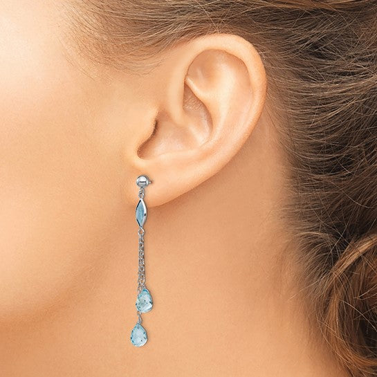 14K White Gold Chain Blue Topaz Dangle Earrings