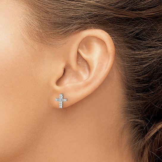 14K White/Yellow Gold Diamond Cross Post Earrings