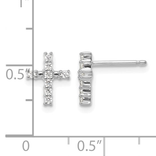 14K White/Yellow Gold Diamond Cross Post Earrings