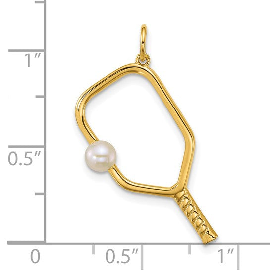 14K Yellow Gold Pickle Ball Freshwater Pearl Pendant
