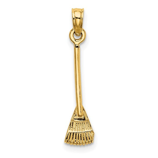 10K Yellow Gold Landscaper Leaf Rake 3D Pendant
