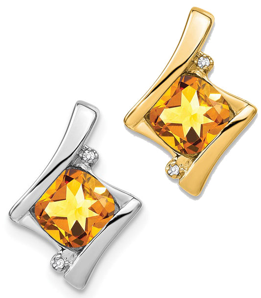 10K/14K Yellow/White Gold 1.25 Carat Natural Citrine & Diamond Chain Slide Pendant