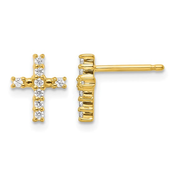 14K White/Yellow Gold Diamond Cross Post Earrings