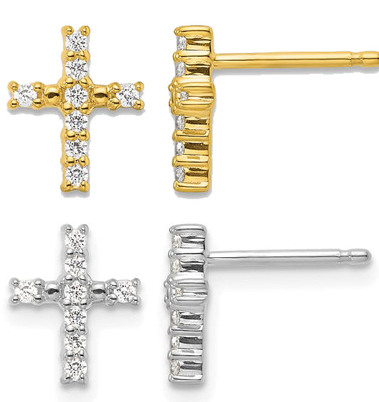 14K White/Yellow Gold Diamond Cross Post Earrings