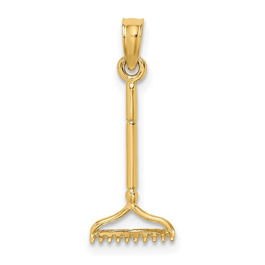 10K Yellow Gold Landscaping Iron Rake Pendant