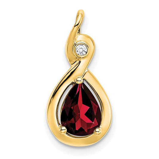 10K Yellow Gold Tear Drop Natural Garnet Chain Slide