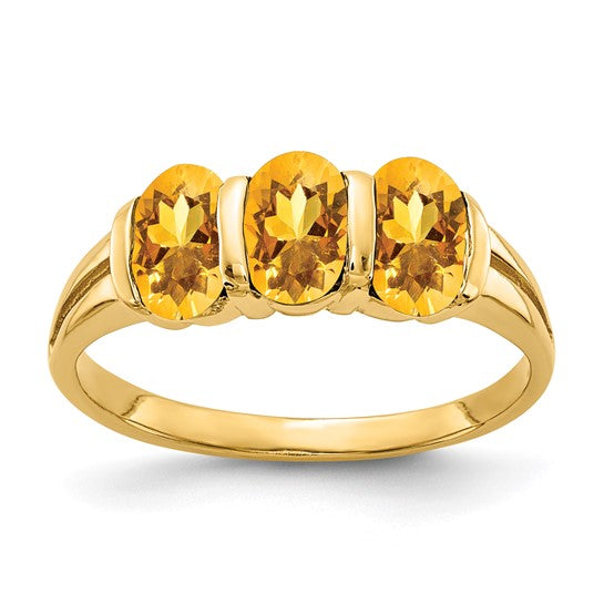 14K Yellow Gold Natural Citrine 3 Stone Ring