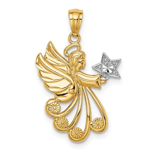 14K Yellow Gold Two Tone Angel Pendant