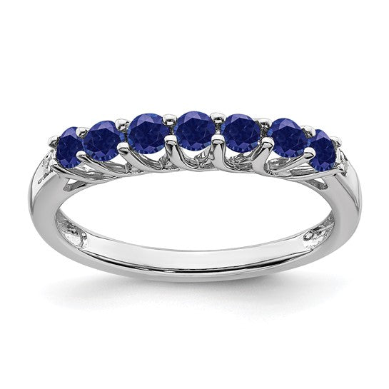 14K Yellow Gold White Gold Lab Created Sapphire 7 Stone Ring