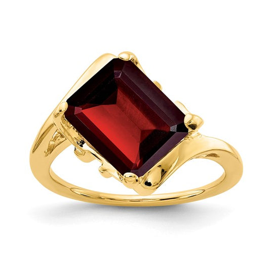 14K Yellow Gold 3.75 Carat Emerald Cut Natural Garnet Skewed Ring