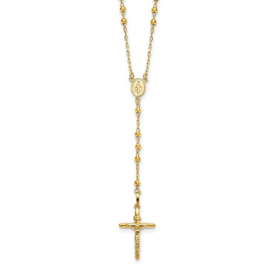 14K Yellow Gold 24" Detailed Cross Rosary Beads