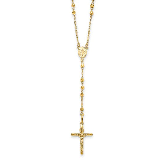 14K Yellow Gold 24" Detailed Cross Rosary Beads
