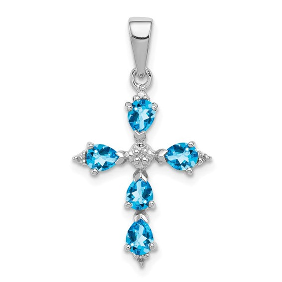 White Gold Filled Blue Topaz Accent Cross Pendant