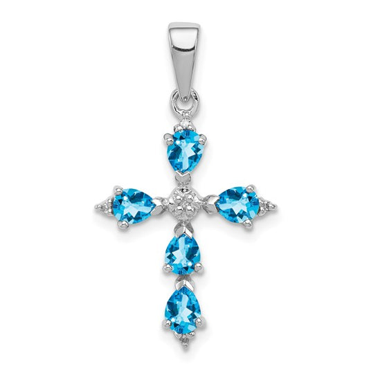 White Gold Filled Blue Topaz Accent Cross Pendant