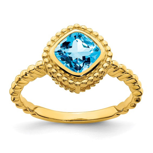 10K Yellow Gold Bezel 1.3 Carat Blue Topaz Ring