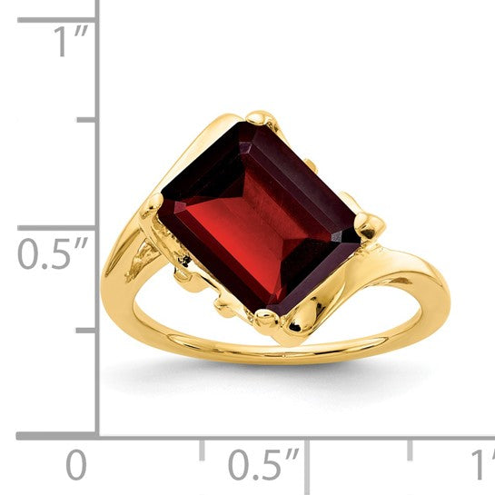 14K Yellow Gold 3.75 Carat Emerald Cut Natural Garnet Skewed Ring
