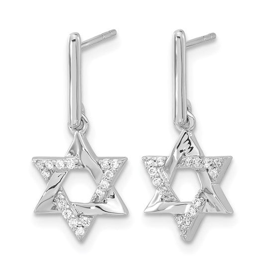 14K White Gold Diamond Star Of David Dangle Earrings