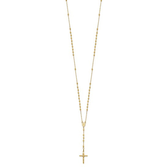 14K Yellow Gold 24" Detailed Cross Rosary Beads