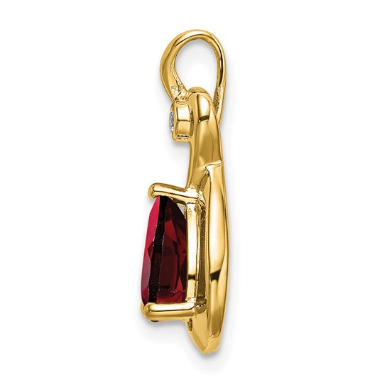 10K Yellow Gold Tear Drop Natural Garnet Chain Slide