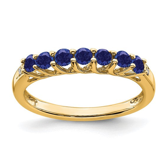 14K Yellow Gold White Gold Lab Created Sapphire 7 Stone Ring