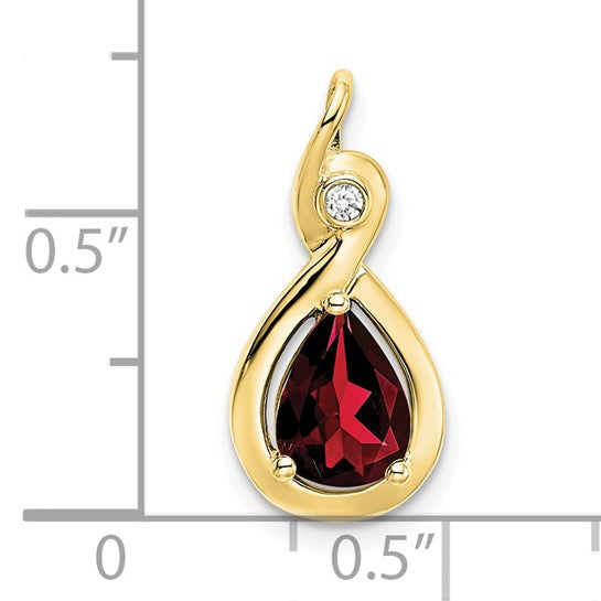 10K Yellow Gold Tear Drop Natural Garnet Chain Slide