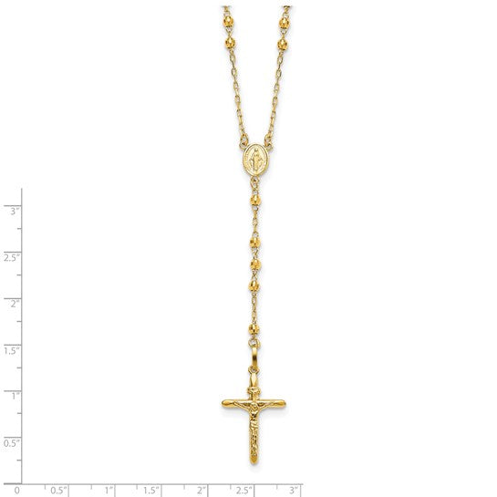 14K Yellow Gold 24" Detailed Cross Rosary Beads