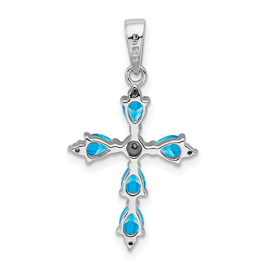 White Gold Filled Blue Topaz Accent Cross Pendant