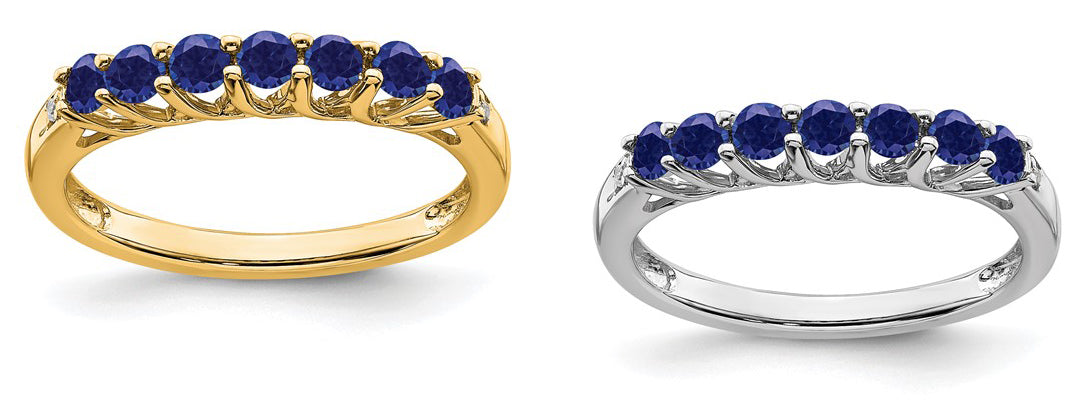 14K Yellow Gold White Gold Lab Created Sapphire 7 Stone Ring
