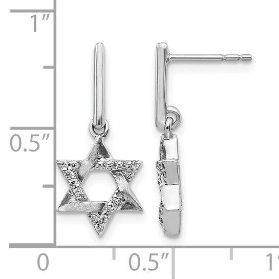 14K White Gold Diamond Star Of David Dangle Earrings