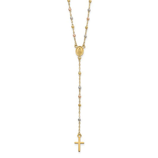 14K Tri Colored Gold Rose Gold Yellow Gold Kids 17" Rosary Beads