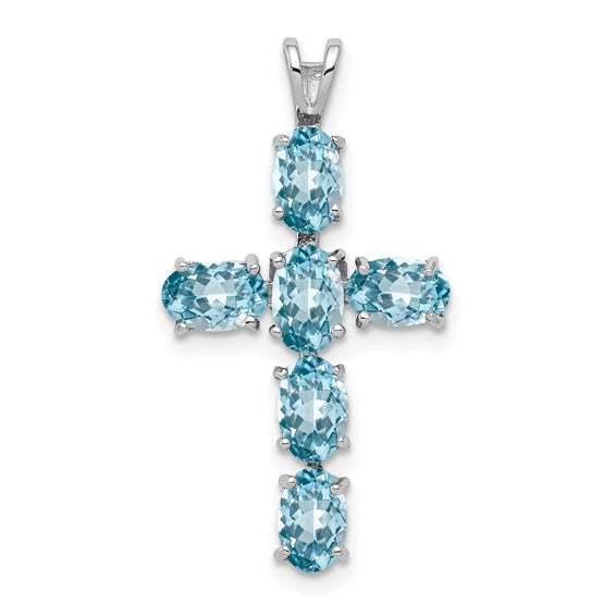 White Gold Filled Sterling Silver 3 Carat Blue Topaz Cross Pendant