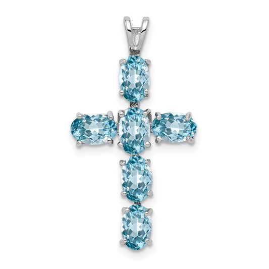 White Gold Filled Sterling Silver 3 Carat Blue Topaz Cross Pendant
