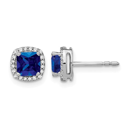14K White Gold 5mm Natural Sapphire Square Halo Earrings