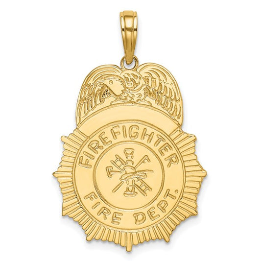 10K Yellow Gold Fire Department Shield With Eagle Pendant