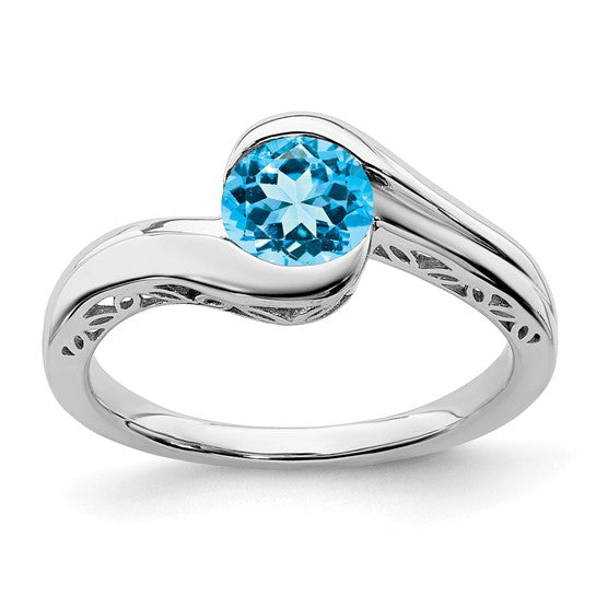 10K White Gold .75 Blue Topaz Bipass Ring