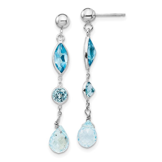 14K White Gold Wire Dangle Blue Topaz Earrings