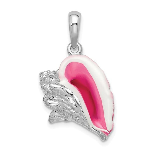 Sterling Silver Enameled Conch Shell 3d Pendant