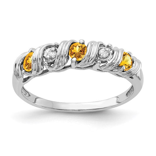 14K White Gold Natural Diamond & Citrine Band Style Ring