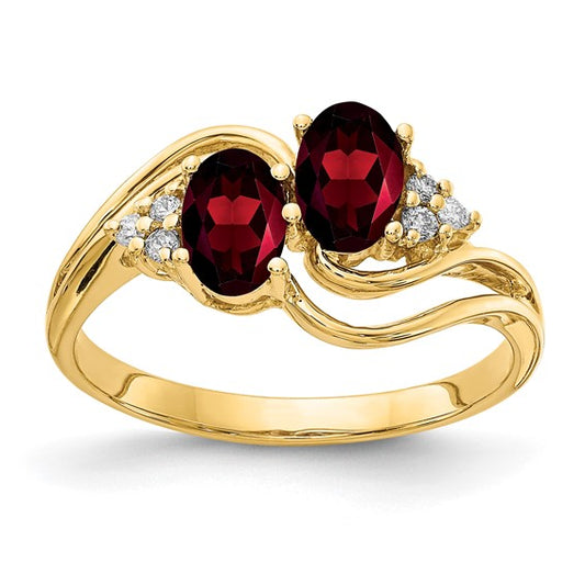 14K Yellow Gold Twin Double Stone Natural Garnet & Diamond Ring
