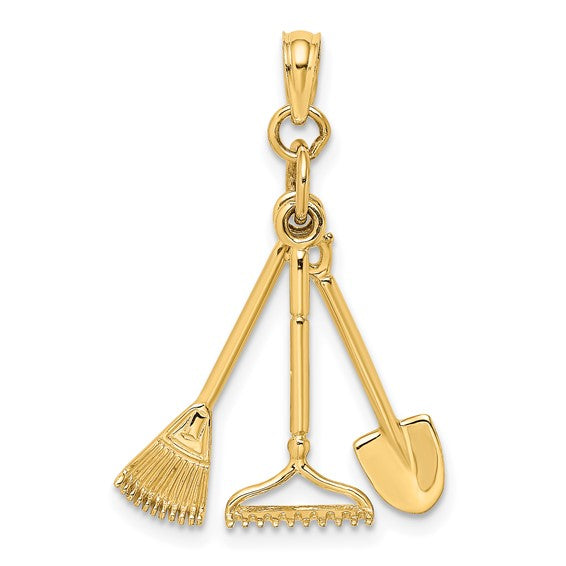 10K Yellow Gold Landscaping Tool Set Pendant