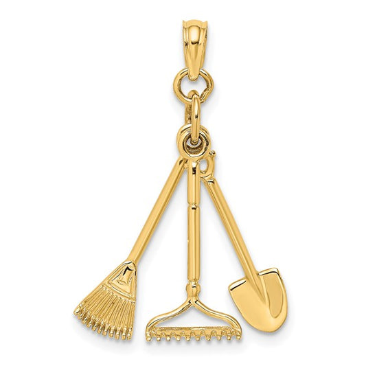 10K Yellow Gold Landscaping Tool Set Pendant
