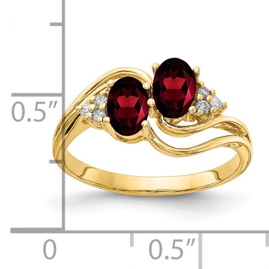 14K Yellow Gold Twin Double Stone Natural Garnet & Diamond Ring