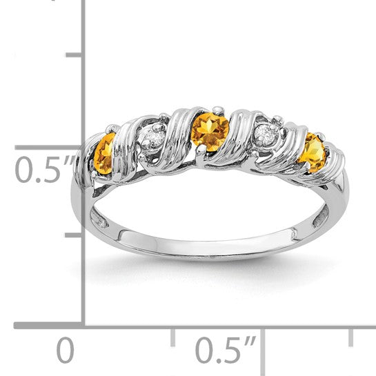14K White Gold Natural Diamond & Citrine Band Style Ring